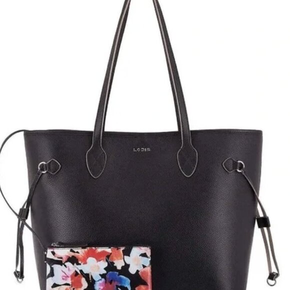Lodis Handbags - Lodis Black Leather Large Tote Bag w/small Lodis flower bag
